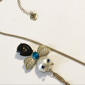Betsey Johnson Pearl Critters Bug Insect Long Pendant Gold Chain Necklace